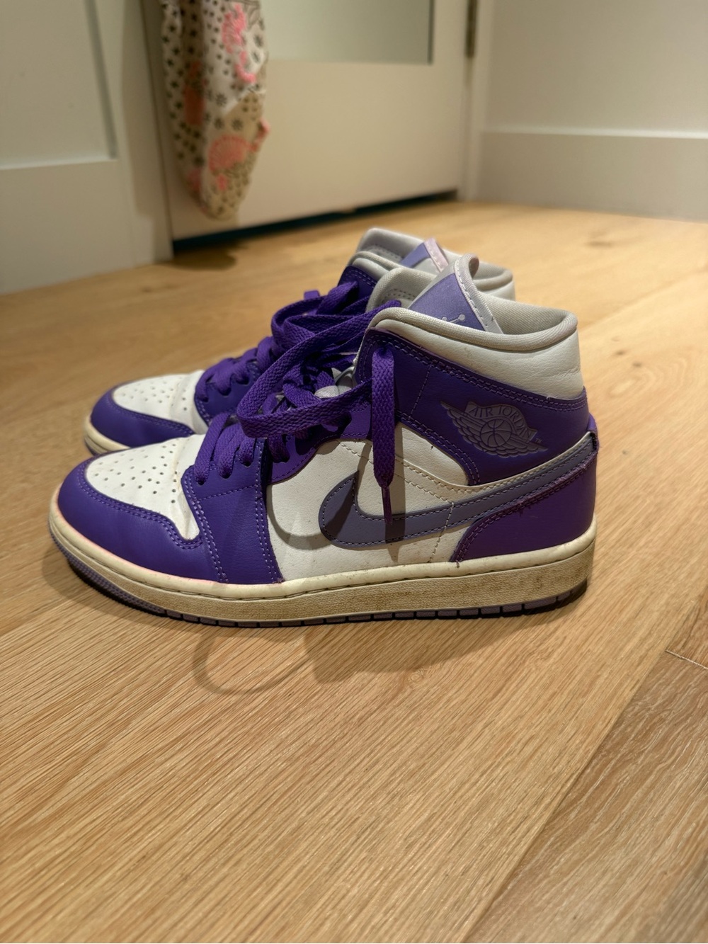 Air Jordan 1 Mid — Purple & White Sneakers